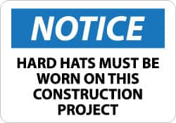 NMC - "Notice - Hard Hats Must Be Worn on This Construction Project", 10" Long x 14" Wide, Aluminum Safety Sign - Rectangle, 0.04" Thick, Use for Accident Prevention - Caliber Tooling