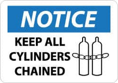 NMC - "Notice - Keep All Cylinders Chained", 10" Long x 14" Wide, Aluminum Safety Sign - Rectangle, 0.04" Thick, Use for Accident Prevention - Caliber Tooling