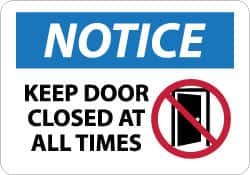 NMC - "Notice - Keep Door Closed at All Times", 10" Long x 14" Wide, Aluminum Safety Sign - Rectangle, 0.04" Thick, Use for Security & Admittance - Caliber Tooling