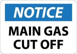 NMC - "Notice - Main Gas Cutoff", 10" Long x 14" Wide, Aluminum Safety Sign - Rectangle, 0.04" Thick, Use for Accident Prevention - Caliber Tooling