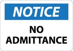 NMC - "Notice - No Admittance", 10" Long x 14" Wide, Aluminum Safety Sign - Rectangle, 0.04" Thick, Use for Security & Admittance - Caliber Tooling