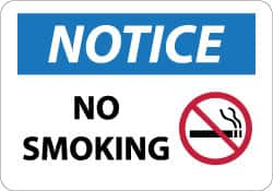 NMC - "Notice - No Smoking", 10" Long x 14" Wide, Aluminum Safety Sign - Rectangle, 0.04" Thick, Use for Accident Prevention - Caliber Tooling