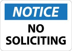 NMC - "Notice - No Soliciting", 10" Long x 14" Wide, Aluminum Safety Sign - Rectangle, 0.04" Thick, Use for Security & Admittance - Caliber Tooling