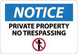 NMC - "Notice - Private Property - No Trespassing", 10" Long x 14" Wide, Aluminum Safety Sign - Rectangle, 0.04" Thick, Use for Security & Admittance - Caliber Tooling