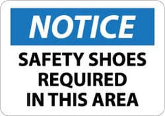 NMC - "Notice - Safety Shoes Required in This Area", 10" Long x 14" Wide, Aluminum Safety Sign - Rectangle, 0.04" Thick, Use for Accident Prevention - Caliber Tooling