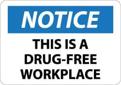 NMC - "Notice - This Is a Drug-Free Workplace", 10" Long x 14" Wide, Aluminum Safety Sign - Rectangle, 0.04" Thick, Use for Security & Admittance - Caliber Tooling