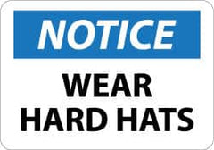 NMC - "Notice - Wear Hard Hats", 10" Long x 14" Wide, Aluminum Safety Sign - Rectangle, 0.04" Thick, Use for Accident Prevention - Caliber Tooling