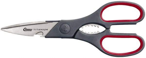 Clauss - 3" LOC, 8-1/4" OAL Titanium Standard Shears - Ambidextrous, 1 Blade Serrated, Plastic Straight Handle, For General Purpose Use - Caliber Tooling