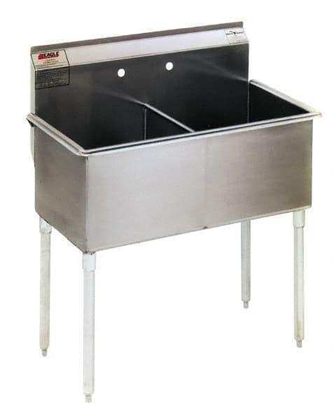 Eagle MHC - 48" Long x 24" Wide Inside, 2 Compartment, Stainless Steel Stainless Steel Scullery Sink - 16 Gauge, 51" Long x 27-1/2" Wide x 42" High Outside, 14" Deep - Caliber Tooling