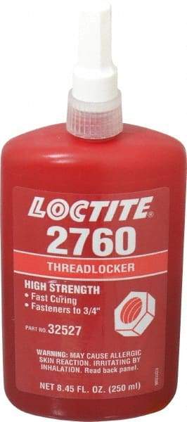 Loctite - 250 mL Bottle, Red, High Strength Liquid Threadlocker - Series 2760, 24 hr Full Cure Time, Hand Tool, Heat Removal - Caliber Tooling
