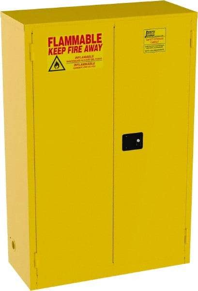 Jamco - 2 Door, 2 Shelf, Yellow Steel Standard Safety Cabinet for Flammable and Combustible Liquids - 65" High x 43" Wide x 18" Deep, Manual Closing Door, 3 Point Key Lock, 45 Gal Capacity - Caliber Tooling