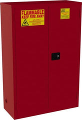 Jamco - 2 Door, 5 Shelf, Red Steel Standard Safety Cabinet for Flammable and Combustible Liquids - 65" High x 43" Wide x 18" Deep, Manual Closing Door, 3 Point Key Lock, 72 Gal Capacity - Caliber Tooling