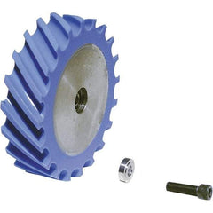 Dynabrade - 4" Diam x 1" Wide Contact Wheel Assembly - 1/4" Arbor Hole, Scoop, 80 Duro Urethane Face - Caliber Tooling