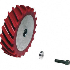 Dynabrade - 4" Diam x 1" Wide Contact Wheel Assembly - 1/4" Arbor Hole, Scoop, 60 Duro Urethane Face - Caliber Tooling