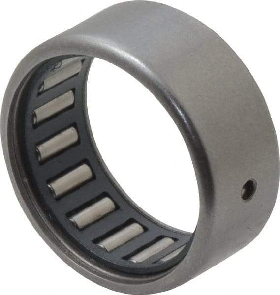 IKO - 11/16" Bore Diam, 1,290 Lb. Dynamic Capacity, 11/16 x 7/8 x 3/8", Caged, Open End, Shell Needle Roller Bearing - 7/8" Outside Diam, 3/8" Wide - Caliber Tooling