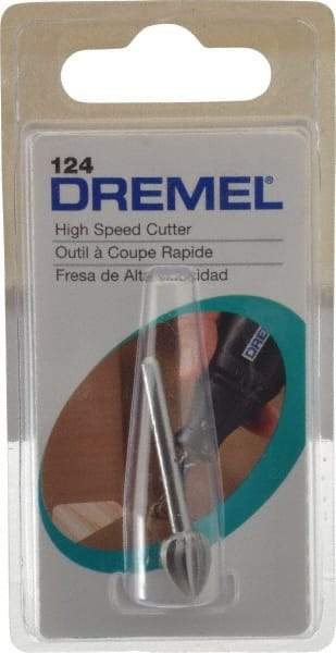 Dremel - 5/16" Cut Diam, 1/8" Shank Diam, Teardrop Head Single Cut Burr - High Speed Steel, Point End - Caliber Tooling