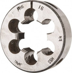 Interstate - 1-3/16 - 16 UNS Thread, 2-1/2" Outside Diam High Speed Steel Round Die - Right Hand Thread, Adjustable - Exact Industrial Supply