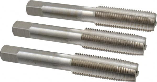 Interstate - M14x1.50 Metric Fine, 4 Flute, Bottoming, Plug & Taper, Bright Finish, High Speed Steel Tap Set - Right Hand Cut, 3-19/32" OAL, 1-21/32" Thread Length - Caliber Tooling