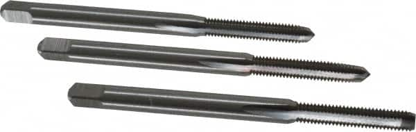 Interstate - M3x0.50 Metric Coarse, 3 Flute, Bottoming, Plug & Taper, Bright Finish, High Speed Steel Tap Set - Right Hand Cut, 1-15/16" OAL, 5/8" Thread Length - Exact Industrial Supply