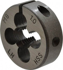 Interstate - M8x1.00 Metric Fine Thread, 1" Outside Diam High Speed Steel Round Die - 3/8" Thick, Left Hand Thread, Adjustable - Exact Industrial Supply