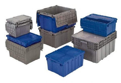 Orbis - 40 Lb Load Capacity Blue Polyethylene Attached-Lid Container - Stacking, Nesting, 22.3" Long x 13" Wide x 12.8" High, Lid Included - Caliber Tooling