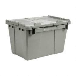 Orbis - 0.6 Cu Ft, 70 Lb Load Capacity Gray Polyethylene Attached-Lid Container - Stacking, Nesting, 15.2" Long x 10.9" Wide x 9.7" High, Lid Included - Caliber Tooling