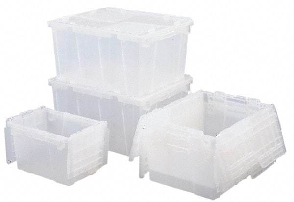 Orbis - 0.3 Cu Ft, 70 Lb Load Capacity Clear Polypropylene Attached-Lid Container - Stacking, Nesting, 11.8" Long x 9.8" Wide x 7.7" High, Lid Included - Caliber Tooling