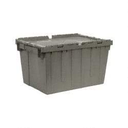 Quantum Storage - 1.67 Cu Ft, 60 Lb Load Capacity Gray Polyethylene Attached-Lid Container - Stacking, Nesting, 21.8" Long x 15" Wide x 12.8" High, Lid Included - Caliber Tooling