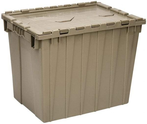 Quantum Storage - 2.31 Cu Ft, 70 Lb Load Capacity Gray Polyethylene Attached-Lid Container - Stacking, Nesting, 21.9" Long x 15.1" Wide x 17.3" High, Lid Included - Caliber Tooling