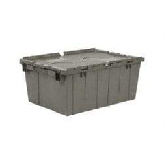 Quantum Storage - 1.27 Cu Ft, 60 Lb Load Capacity Gray Polyethylene Attached-Lid Container - Stacking, Nesting, 21.8" Long x 14.9" Wide x 9.6" High, Lid Included - Caliber Tooling