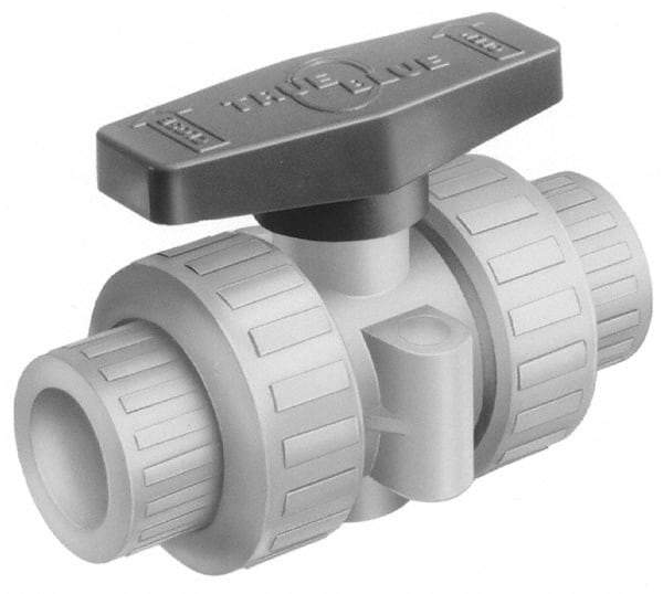 Plast-O-Matic - 1" Pipe, Full Port, PVC True Union Design Ball Valve - Inline - Two Way Flow, FNPT x FNPT Ends, Tee Handle, 175 WOG - Caliber Tooling