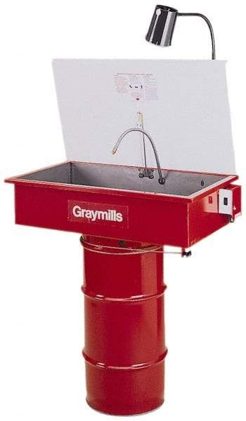 Graymills - Drum Mount Solvent-Based Parts Washer - 10 Gal Max Operating Capacity, Steel Tank, 65" High x 32" Long x 18" Wide, 115 Input Volts - Caliber Tooling