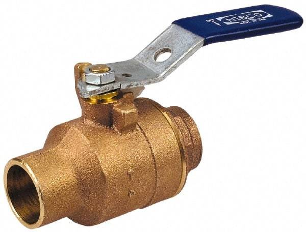 NIBCO - 1-1/4" Pipe, Full Port, Bronze Standard Ball Valve - 2 Piece, Inline - One Way Flow, Soldered x Soldered Ends, Locking Lever Handle, 600 WOG, 150 WSP - Caliber Tooling