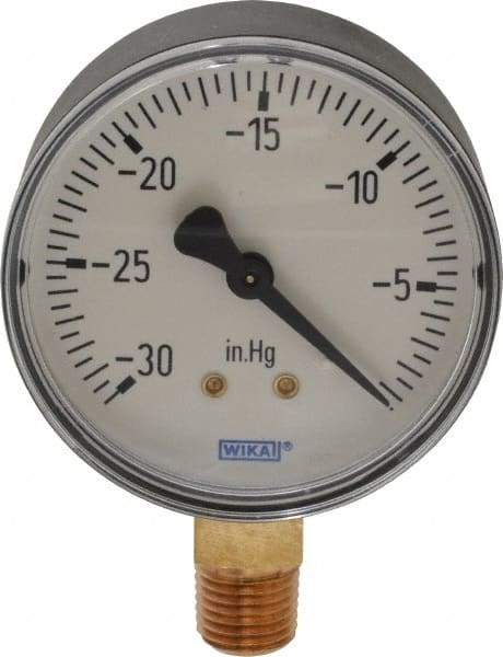 Wika - 2-1/2" Dial, 1/4 Thread, 30-0 Scale Range, Pressure Gauge - Lower Connection Mount, Accurate to 3-2-3% of Scale - Caliber Tooling