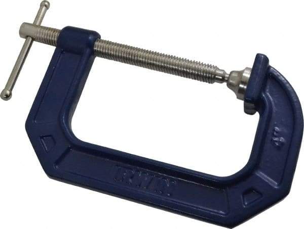 Irwin - Regular-Duty 4" Max Opening, 3" Throat Depth, Cast Iron Standard C-Clamp - 1,000 Lb Capacity, 0" Min Opening, Standard Throat Depth - Caliber Tooling