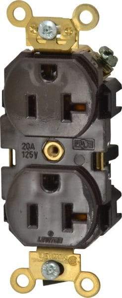 Leviton - 125 VAC, 20 Amp, 5-20R NEMA Configuration, Brown, Industrial Grade, Self Grounding Duplex Receptacle - 1 Phase, 2 Poles, 3 Wire, Flush Mount, Tamper Resistant - Caliber Tooling