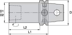 Kennametal - KM63UT Outside Modular Connection, KM50 Inside Modular Connection, KM63 to KM50 Reducing Adapter - 100mm Projection, 50.04mm Nose Diam, 140mm OAL, Through Coolant - Exact Industrial Supply