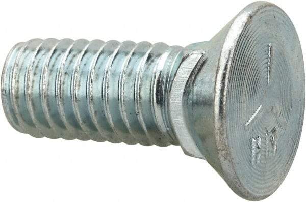 Value Collection - 3/8-16 UNC, 1" OAL, Steel Plow Bolt - Zinc-Plated Finish, Grade 5 - Caliber Tooling