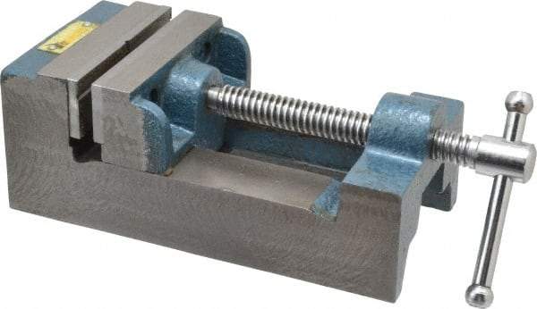 Interstate - 3-5/16" Jaw Opening Capacity x 1-7/64" Throat Depth, Horizontal Drill Press Vise - 3-1/2" Wide x 1.1" High Jaw, Stationary Base, Standard Speed, 8-1/2" OAL x 2-3/4" Overall Height, Cast Iron - Caliber Tooling