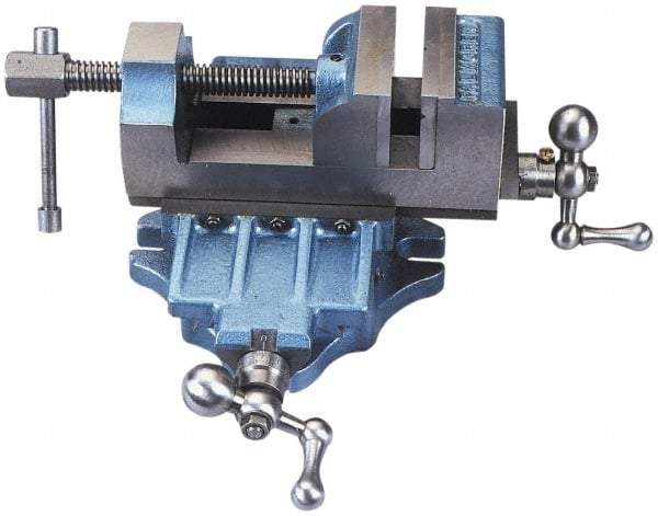 Palmgren - 3" Jaw Opening Capacity x 1-3/4" Throat Depth, Horizontal Drill Press Vise - 3" Wide Jaw, Cross Slide Base, Standard Speed, 12" OAL x 5-1/2" Overall Height, Cast Iron - Caliber Tooling