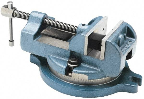 Palmgren - 4" Jaw Width, 4" Jaw Opening Capacity, Horizontal Swivel Machine Vise - Manual Operation, 1 Station, 11-3/4" Long x 4-3/4" High x 1-3/4" Deep, 1-3/4" Jaw Height, 30,000 psi Max Clamp Force, Cast Iron - Caliber Tooling