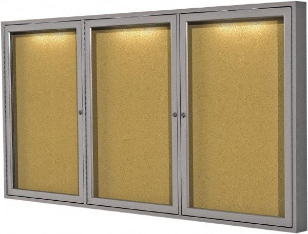 Ghent - 47.13" Wide x 36" High Enclosed Cork Bulletin Board - Natural Cork, Aluminum Frame - Caliber Tooling