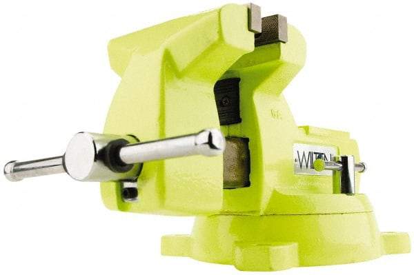 Wilton - 6" Jaw Width x 5-3/4" Jaw Opening Capacity, 4-1/8" Throat Depth, Bench & Pipe Combination Vise - 1/4 to 3-1/2" Pipe Capacity, Swivel Base, Bolt Down Attachment, Ductile Iron - Caliber Tooling