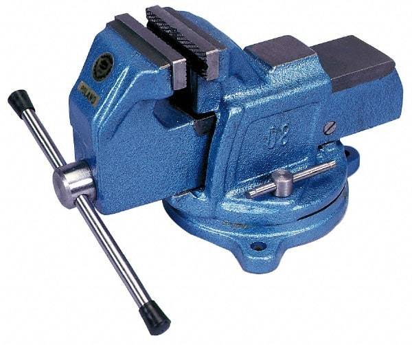 Interstate - 5" Jaw Width, 4-1/2" Opening Capacity, 2-5/8" Throat Depth, Cast Iron Swivel Bench Vise - Bolt Down Base Attachment, 6.81" High - Caliber Tooling