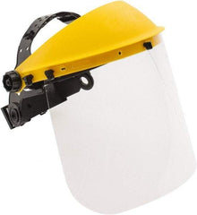 PRO-SAFE - Thermoplastic Yellow Ratchet Adjustment, Face Shield & Headgear Set - 12" Wide x 8" High x 0.04" Thick, Uncoated, Clear Window - Caliber Tooling