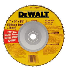 DeWALT - 24 Grit, 7" Wheel Diam, 1/4" Wheel Thickness, Type 27 Depressed Center Wheel - Aluminum Oxide, R Hardness, 8,700 Max RPM, Compatible with Angle Grinder - Caliber Tooling