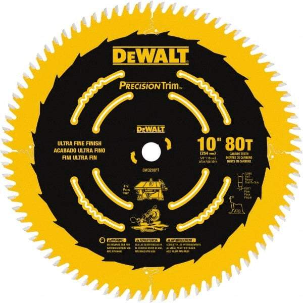 DeWALT - 10" Diam, 5/8" Arbor Hole Diam, 80 Tooth Wet & Dry Cut Saw Blade - Carbide-Tipped, Finishing Action, Standard Round Arbor - Caliber Tooling