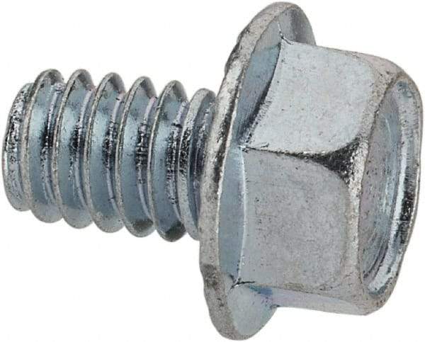 Value Collection - 1/4-20 UNC, 3/8" Length Under Head, Hex Drive Flange Bolt - 3/8" Thread Length, Grade 2 Steel, Serrated Flange, Zinc-Plated Finish - Caliber Tooling