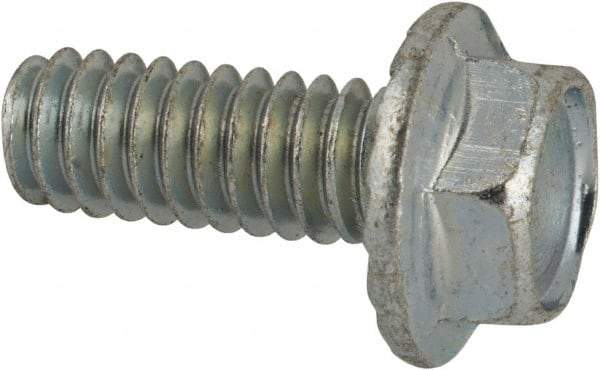 Value Collection - 1/4-20 UNC, 5/8" Length Under Head, Hex Drive Flange Bolt - 5/8" Thread Length, Grade 2 Steel, Serrated Flange, Zinc-Plated Finish - Caliber Tooling