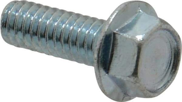 Value Collection - 1/4-20 UNC, 3/4" Length Under Head, Hex Drive Flange Bolt - 3/4" Thread Length, Grade 2 Steel, Serrated Flange, Zinc-Plated Finish - Caliber Tooling